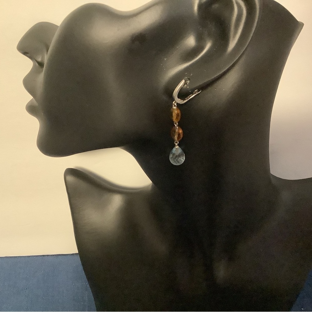 Stamped 925 Blue and Yellow Topaz Earrings